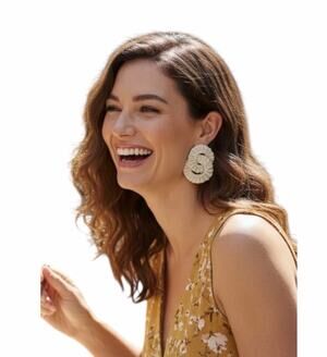 Tuckernuck Cream Leather Carraway Statement Earrings Ruffle Hoop NIP